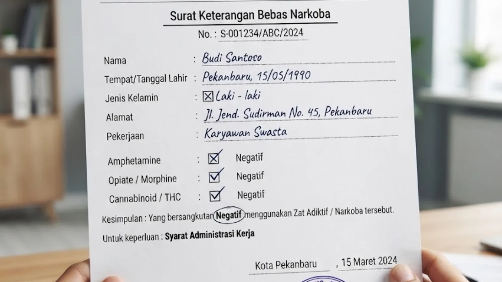 Contoh Surat Sehat atau Keterangan Bebas Narkoba