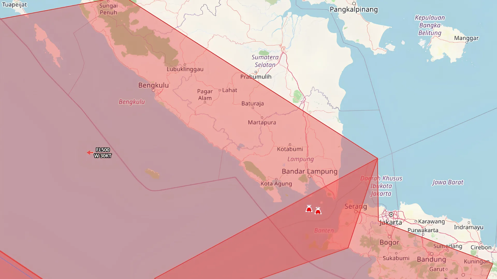 Red Zone Wilayah Terdampak Abu Vulkanik Krakatau